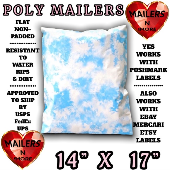( Quantity 25 14x17 ) Cloud Tie Dye Sky Poly Mailers Bags Shipping Envelopes - Picture 2 of 2